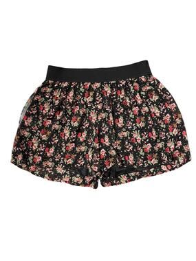 Express Womens Flowy Floral Shorts Sheer Lined Elastic Waistband Sz XS Black